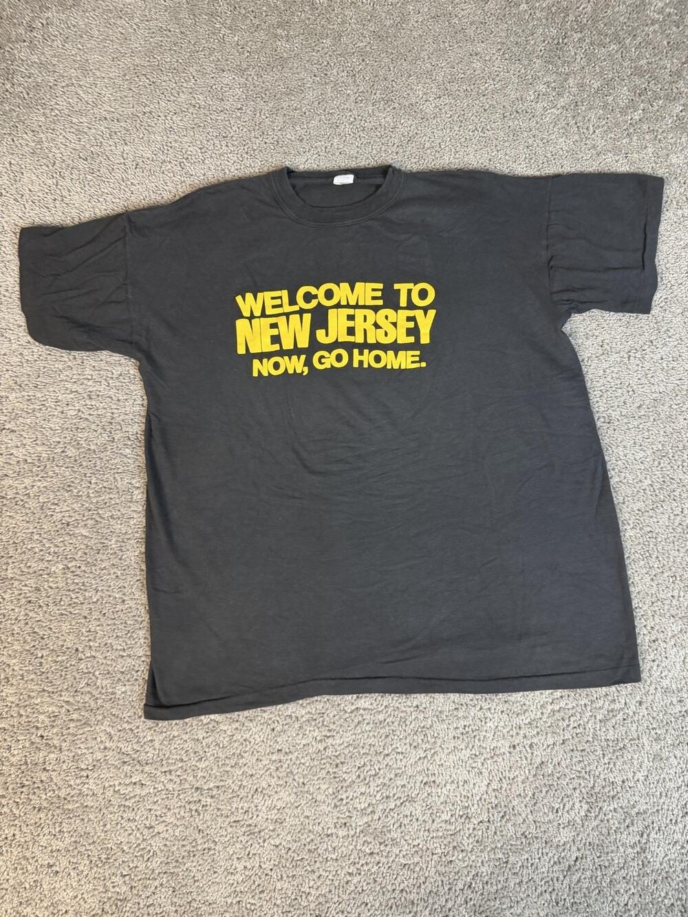 Vintage 70s Welcome To New Jersey Shirt Mens Large Black Now Go Home Made In USA